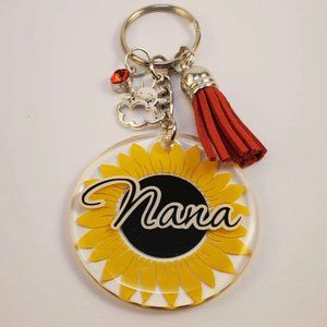 Custom Acrylic & Resin Keychain - Sunflower Design for Nana w/ Charms and Tassel